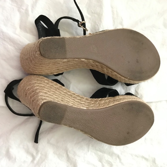 ONLY Wedge Sandals 39/Size 8 Black Cream Brown Ankle Strap - Picture 6 of 10
